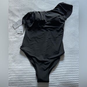 Knix bathing suit! Black Waikiki suit with ruffle. One shoulder style.